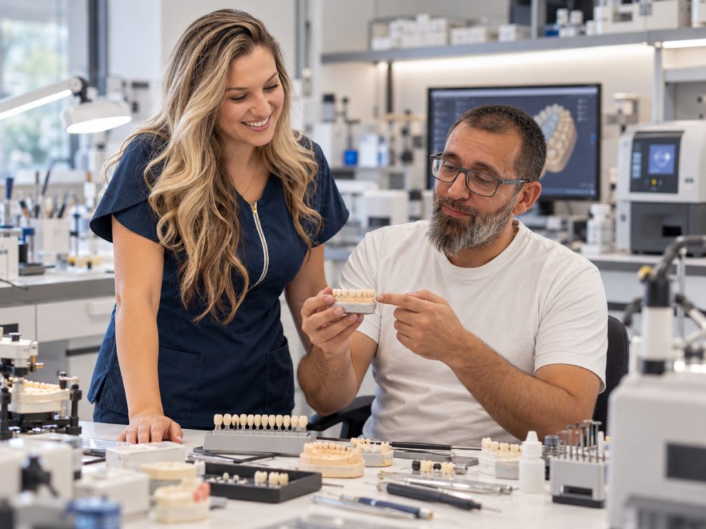 Dentist and technician in conversation